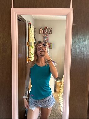 Under Armour Teal Athletic Racerback Tank with Pink Logo